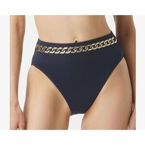 Michael Kors Women's Chain High Waist Bikini Bottom New Navy Blue Small NWT